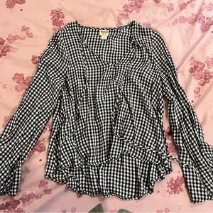 [mossimo] gingham flowy long sleeve blouse